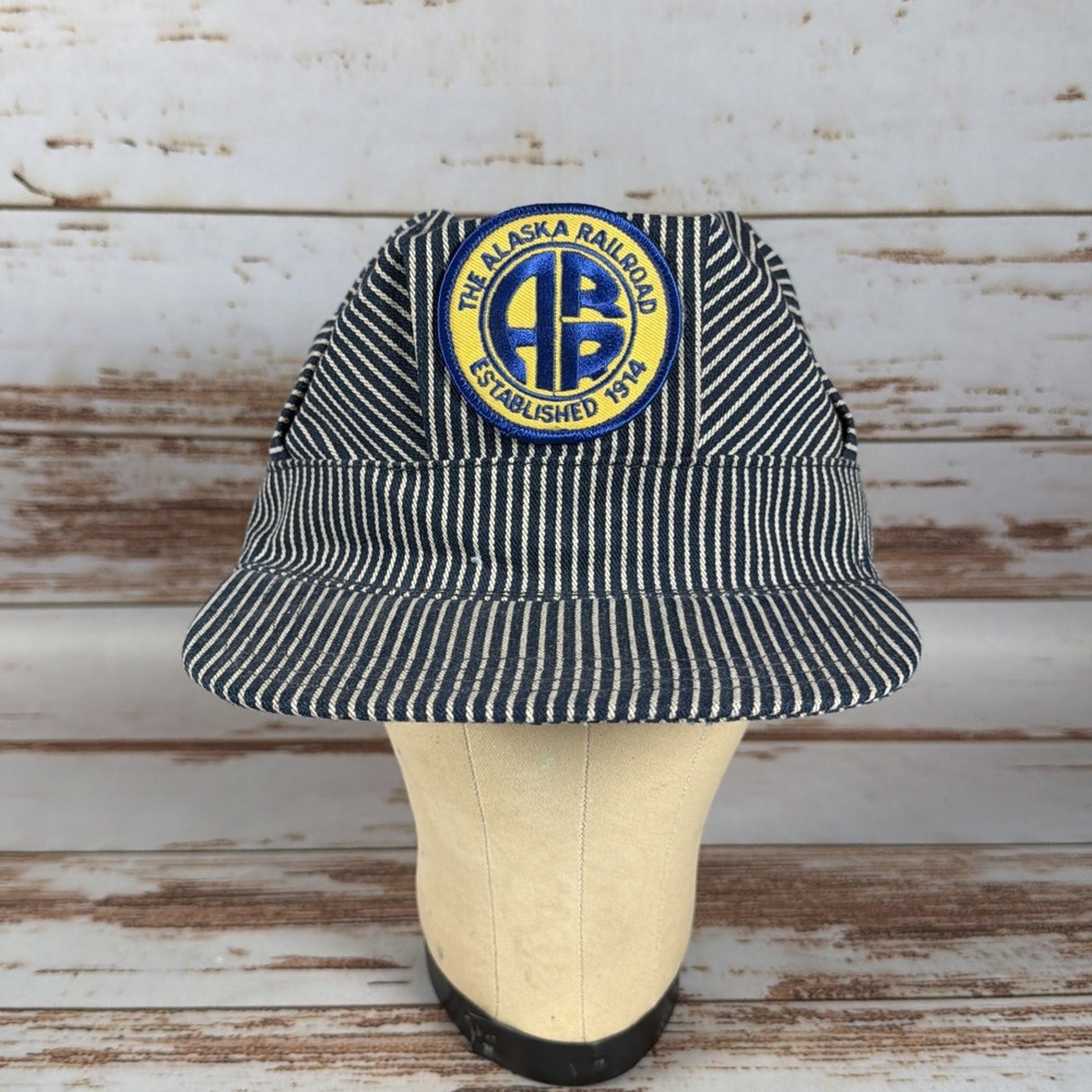 The Alaska Railroad Child's Conductor Train Hat Striped Patch USA Used